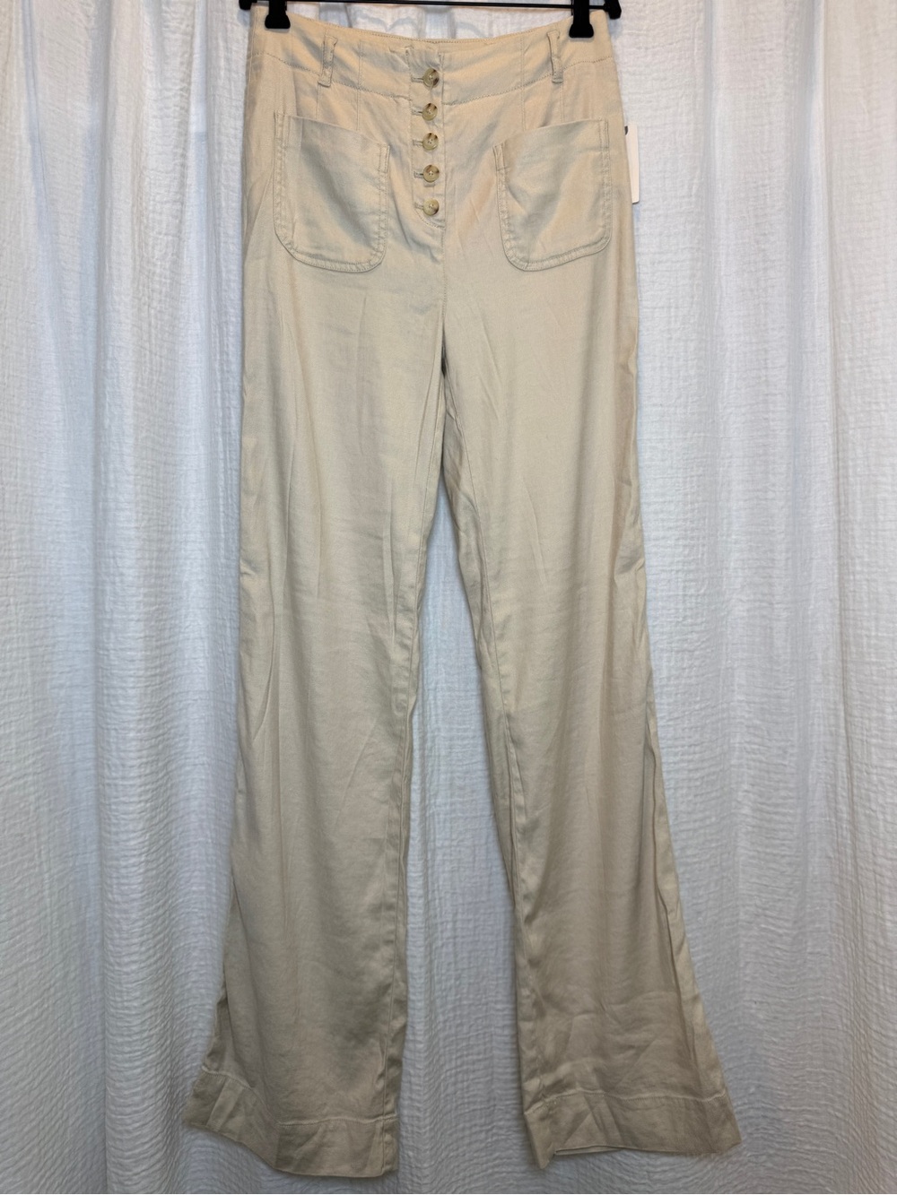 Maeve by Anthropologie Wide Leg Button Fly Linen Blend Pants